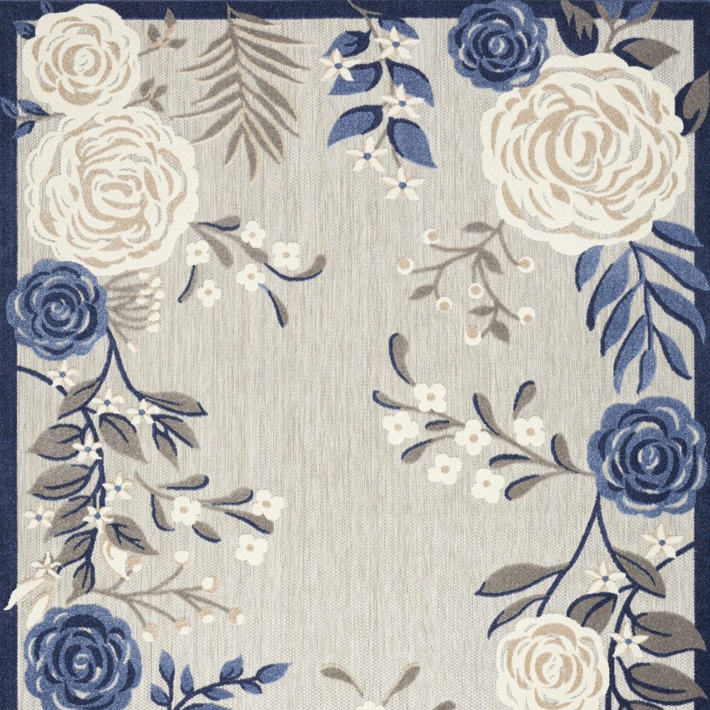 8′ X 11′ Blue and Gray Floral Area Rug