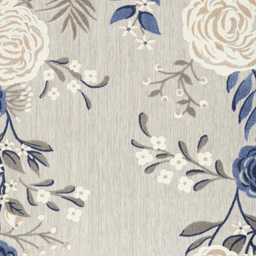 8′ X 11′ Blue and Gray Floral Area Rug