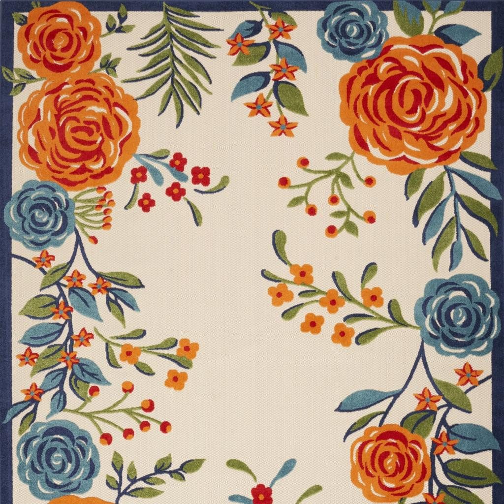 4′ X 6′ Ivory Blue Orange Floral Area Rug II