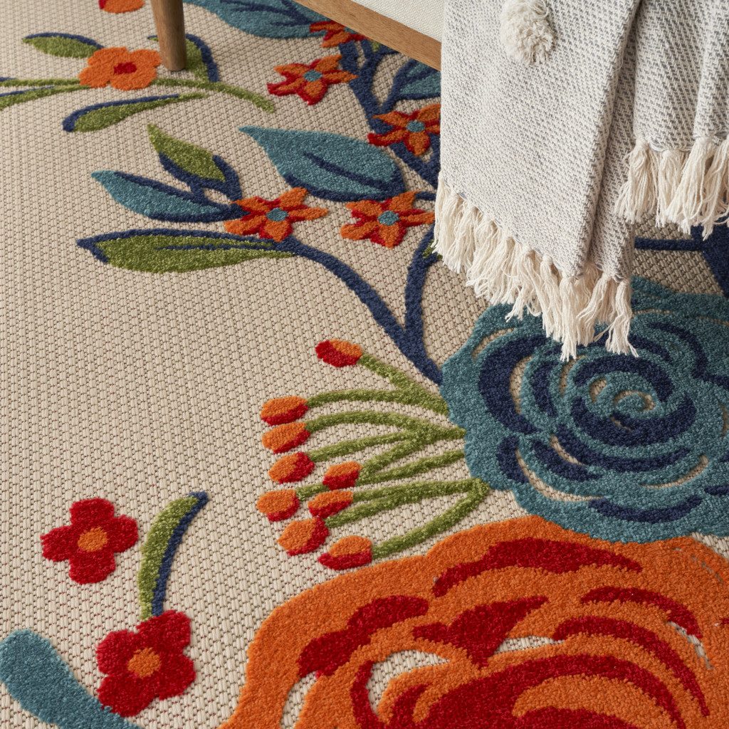 4′ X 6′ Ivory Blue Orange Floral Area Rug II