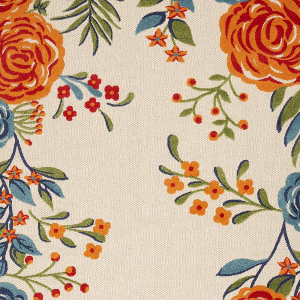 8′ X 11′ Ivory Blue Orange Floral Area Rug II