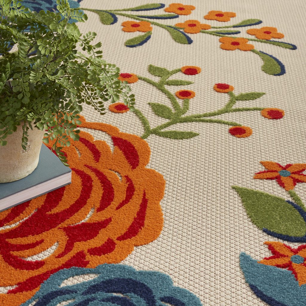 8′ X 11′ Ivory Blue Orange Floral Area Rug II