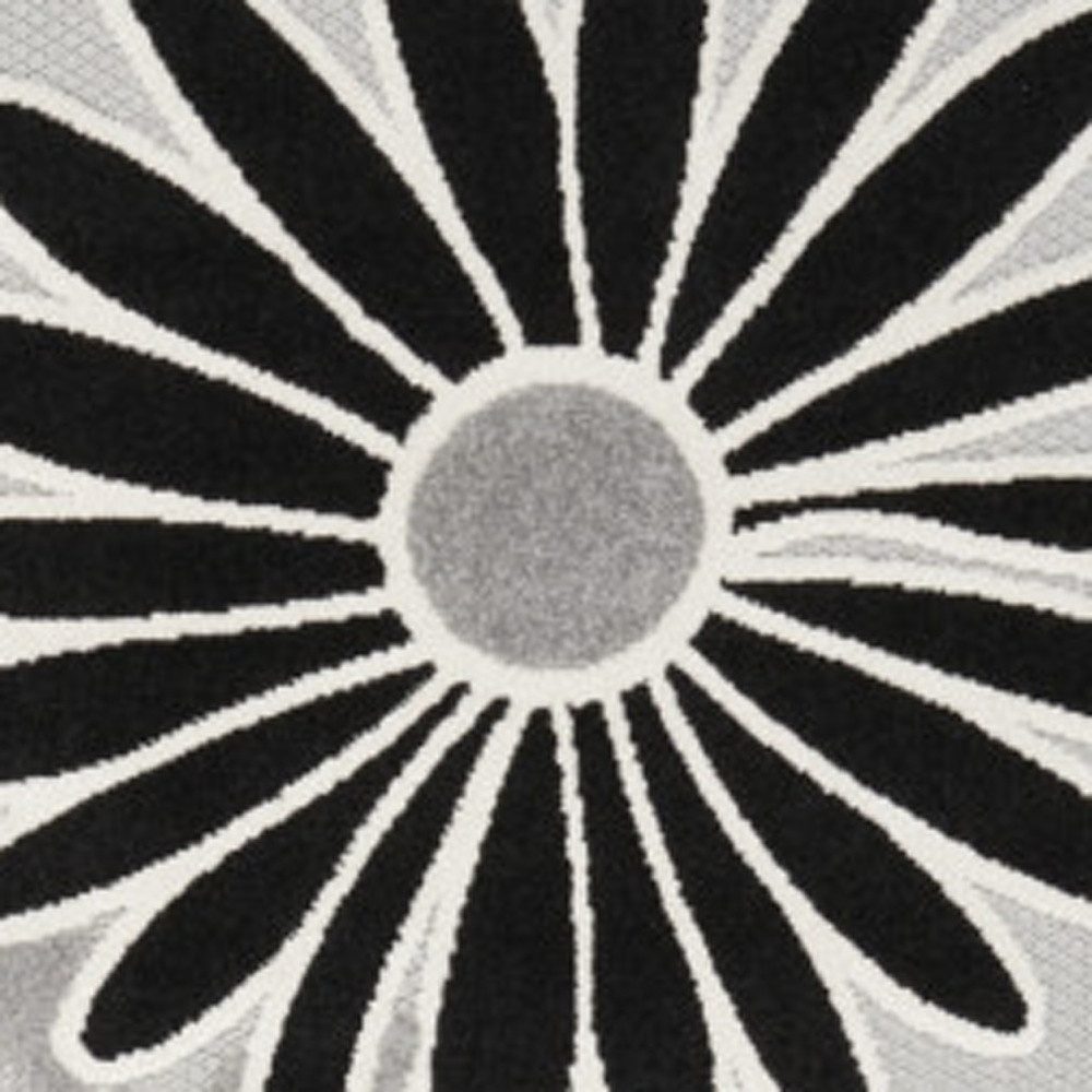 8′ X 11′ Black and White Floral Area Rug