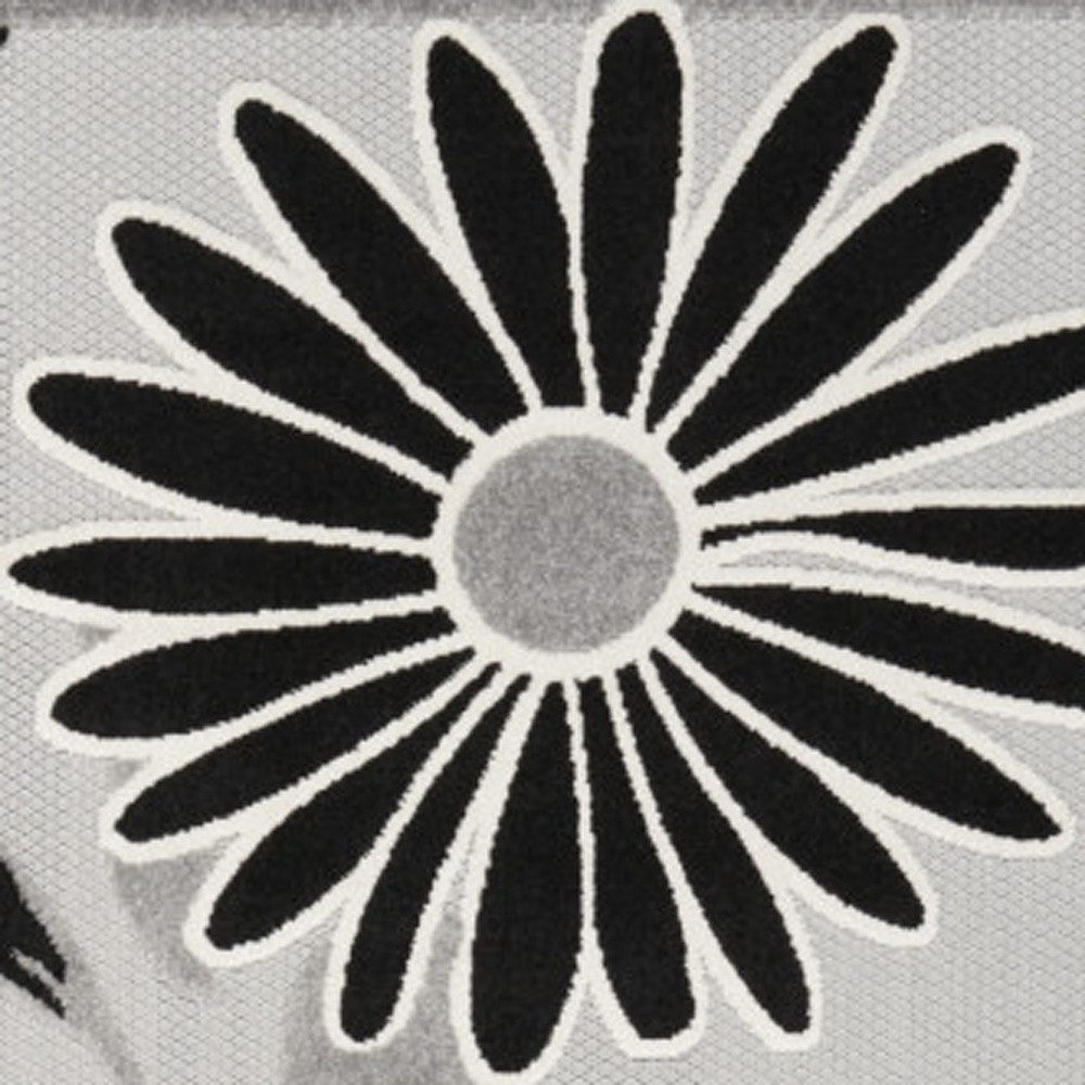8′ X 11′ Black and White Floral Area Rug