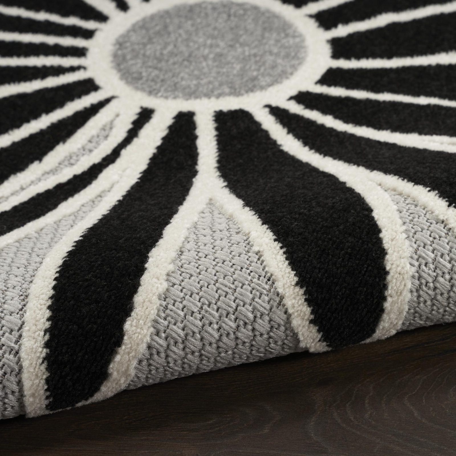 8′ X 11′ Black and White Floral Area Rug