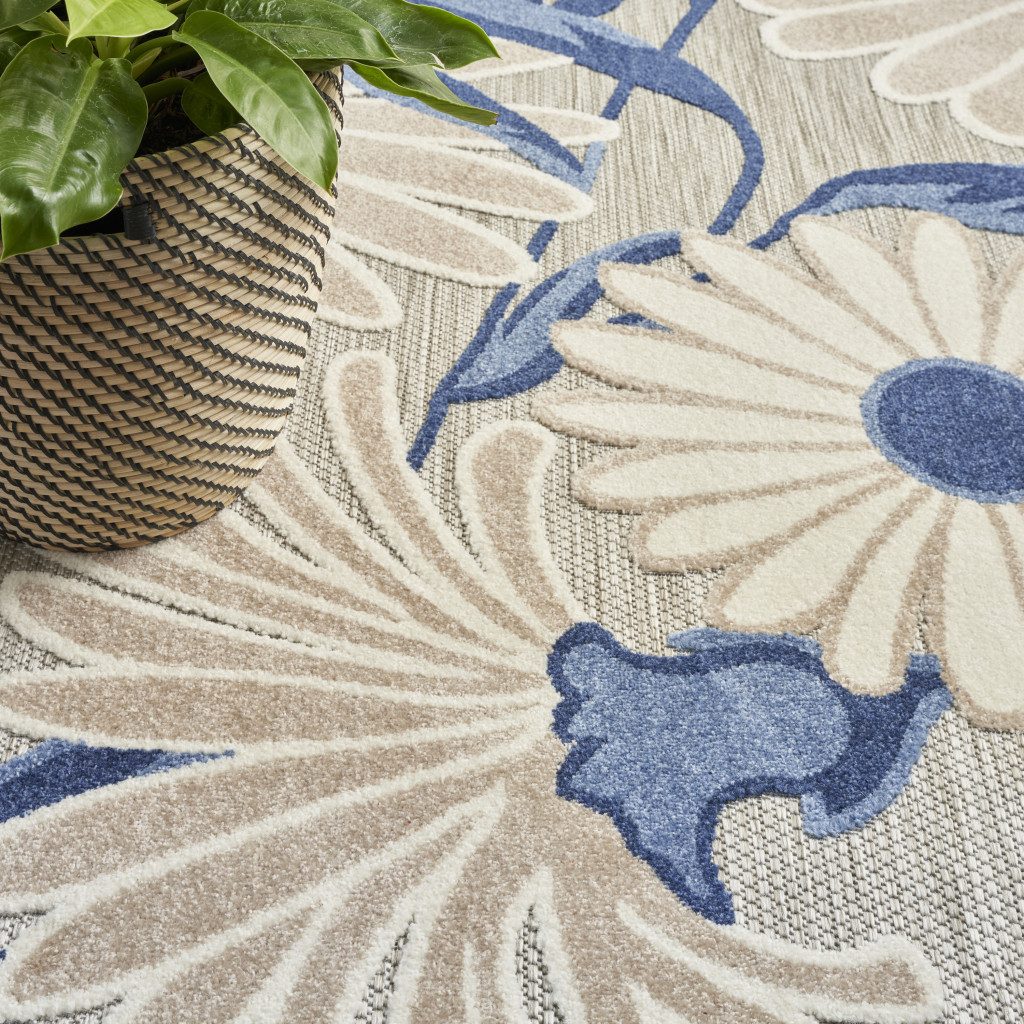 8′ X 11′ Blue and Gray Floral Area Rug II