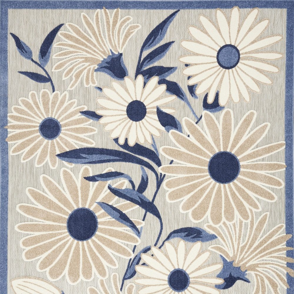 8′ X 11′ Blue and Gray Floral Area Rug II