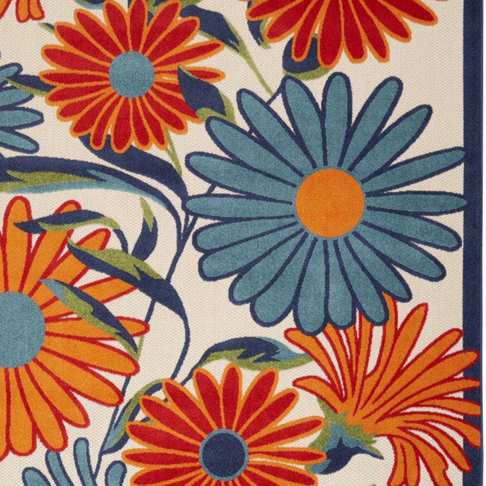 4′ X 6′ Ivory Blue and Orange Floral Area Rug