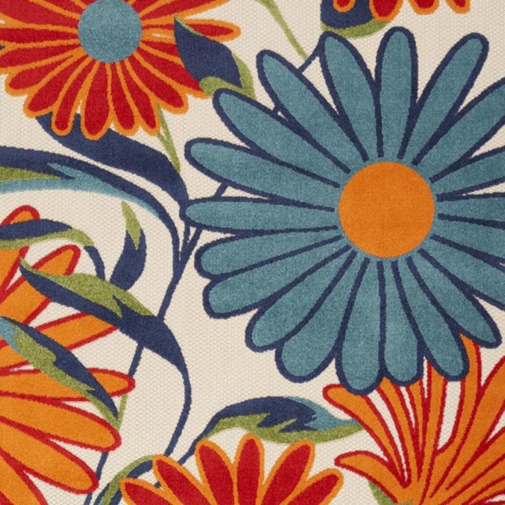 4′ X 6′ Ivory Blue and Orange Floral Area Rug