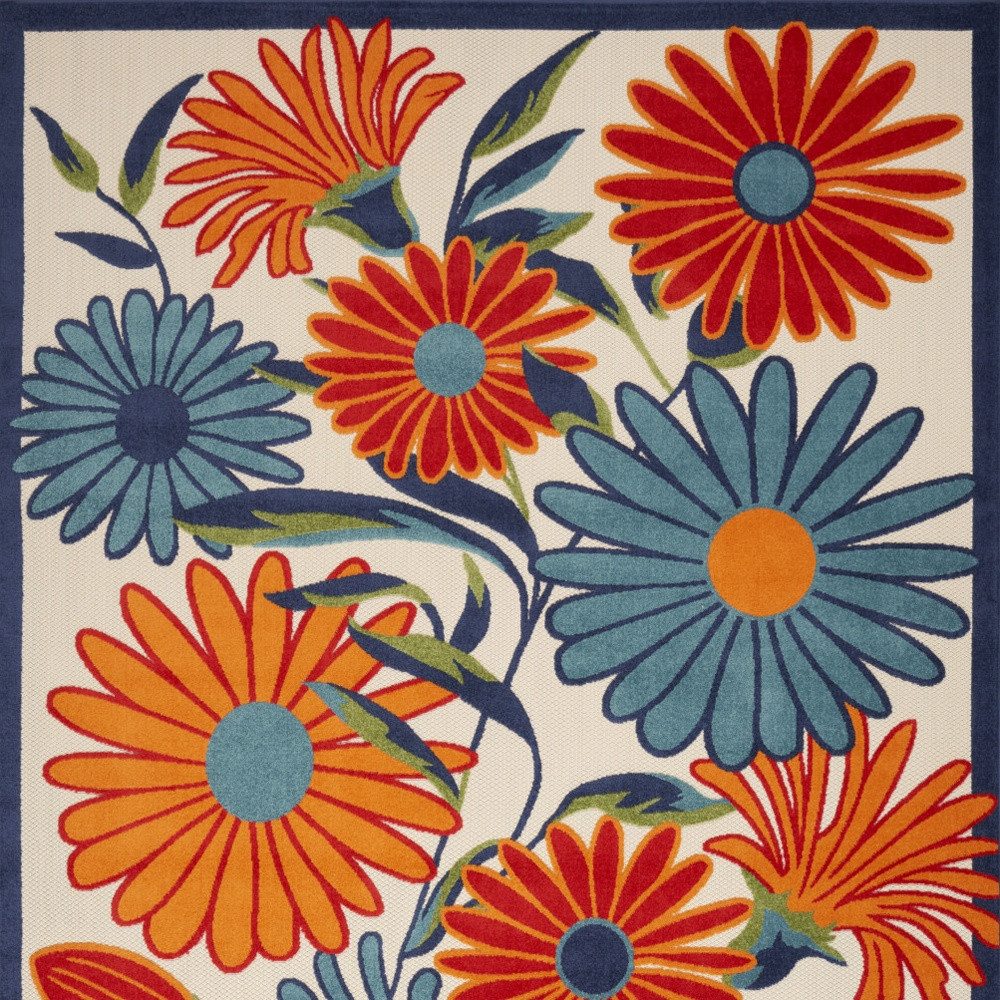 8′ X 11′ Ivory Blue and Orange Floral Area Rug