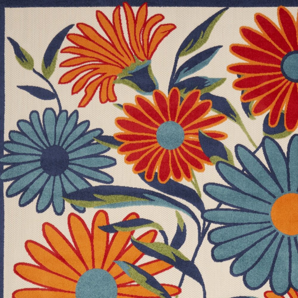 8′ X 11′ Ivory Blue and Orange Floral Area Rug