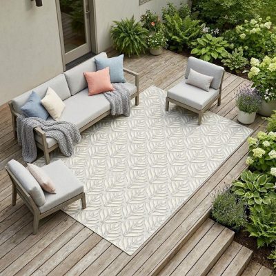 8′ X 11′ Gray Floral Indoor Outdoor Area Rug