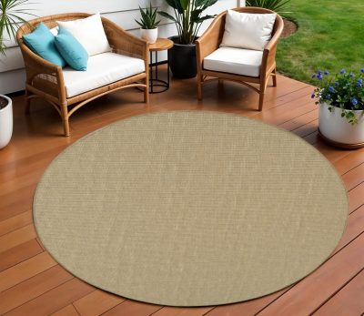 8′ X 8′ Beige Stain Resistant Indoor Outdoor Round Rug
