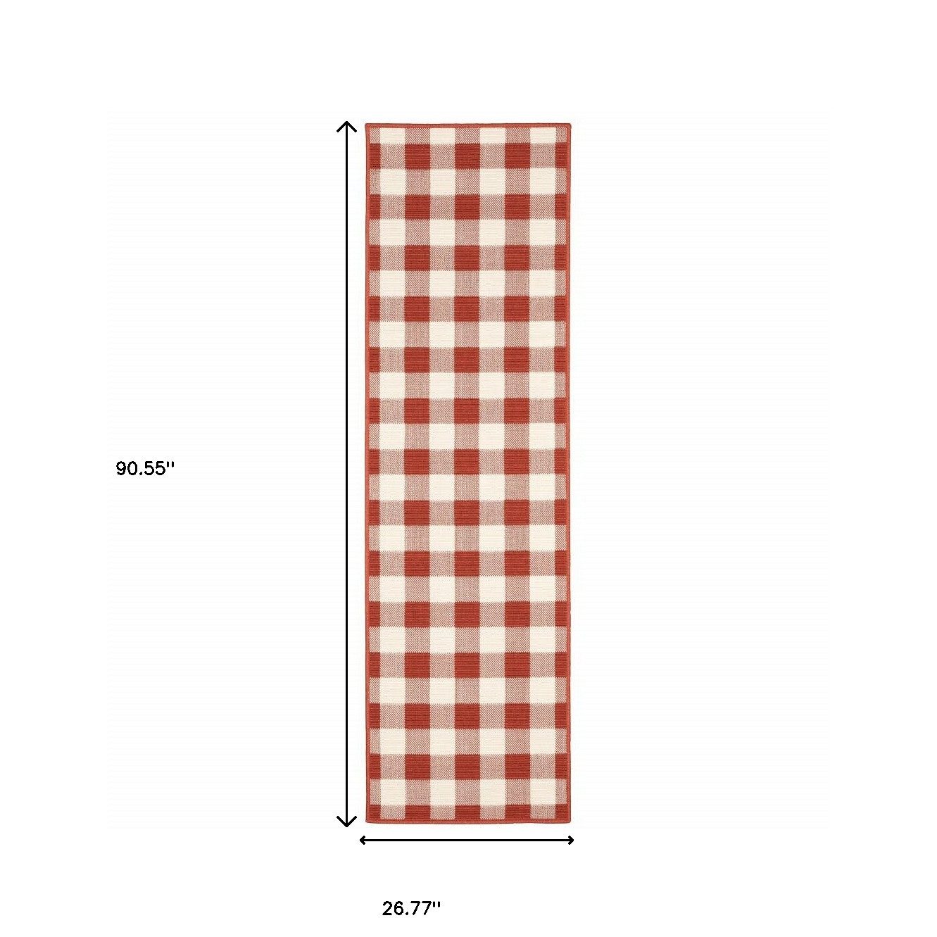 2′ X 8′ Red and Ivory Geometric Indoor Outdoor Runner