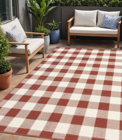 5′ X 8′ Red and Ivory Geometric Area Rug