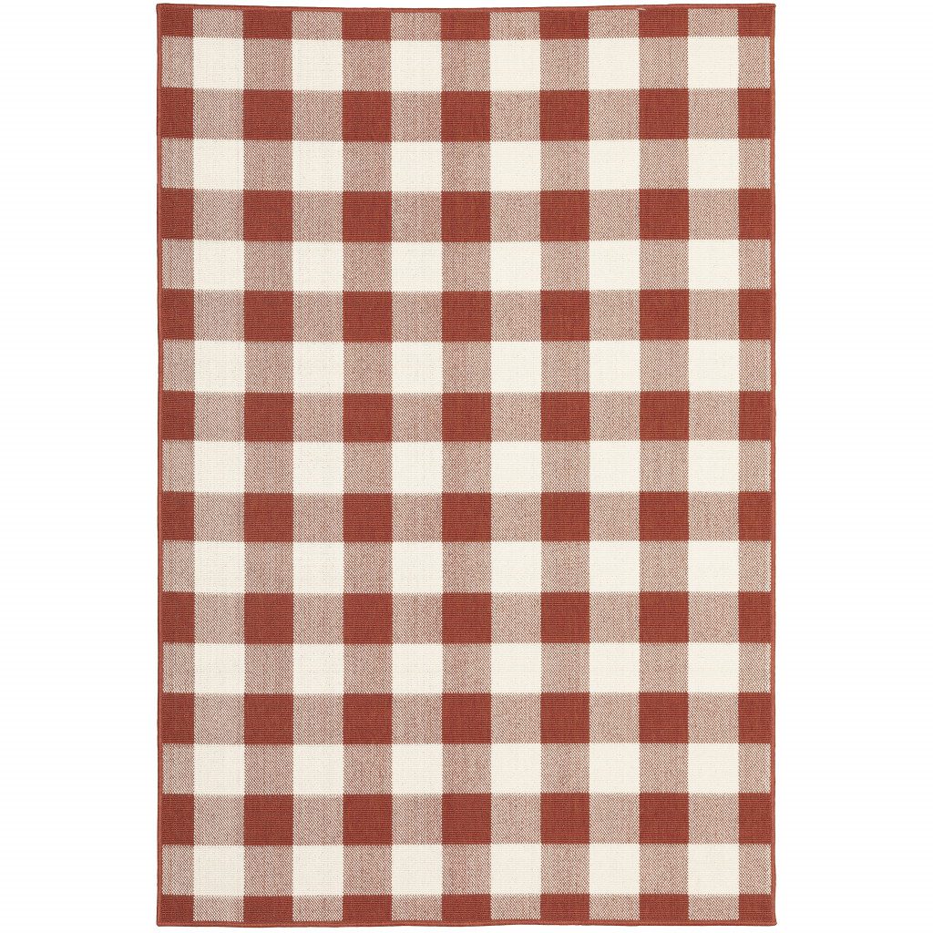 8′ X 11′ Red and Ivory Geometric Area Rug