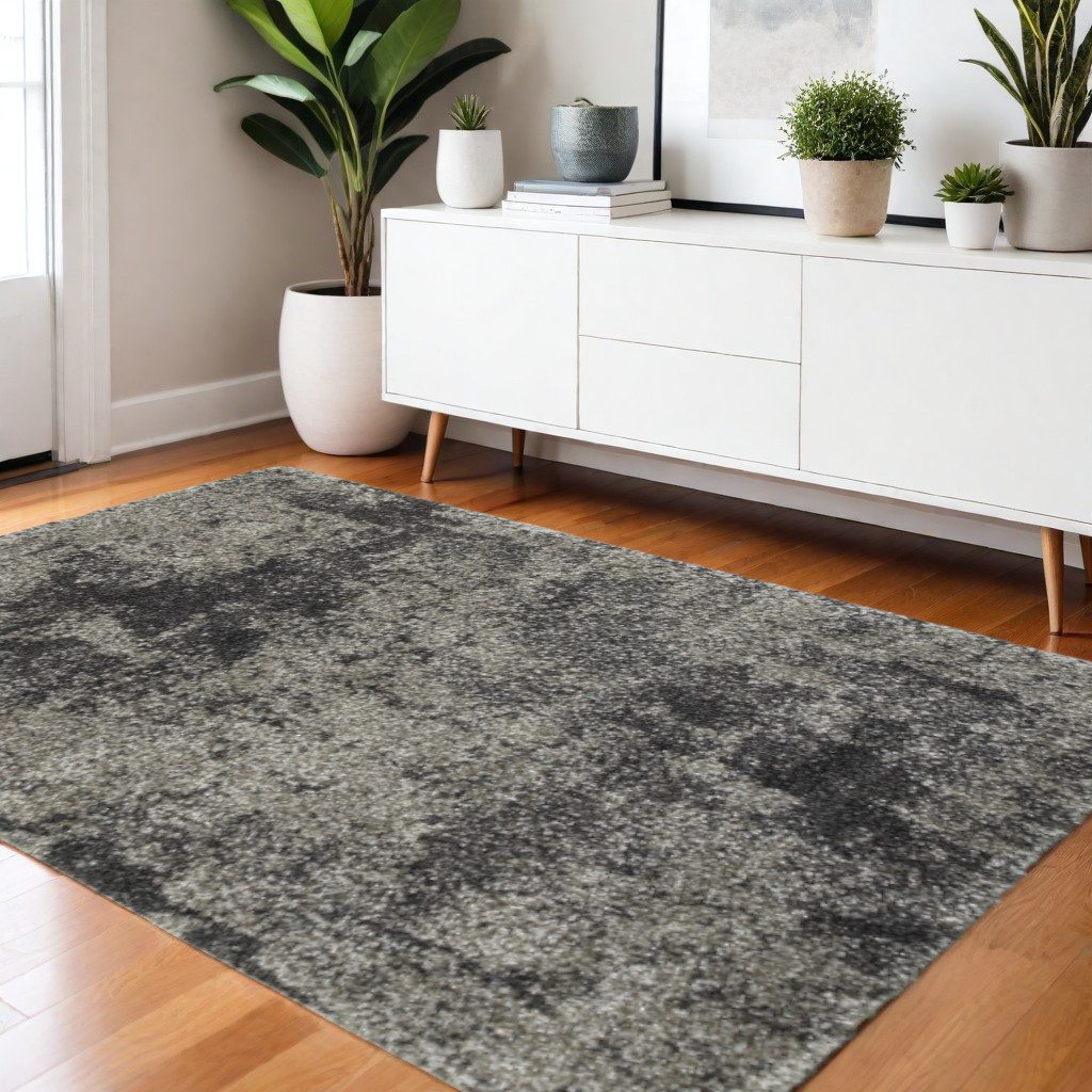 4′ X 6′ Black and Gray Abstract Shag Area Rug