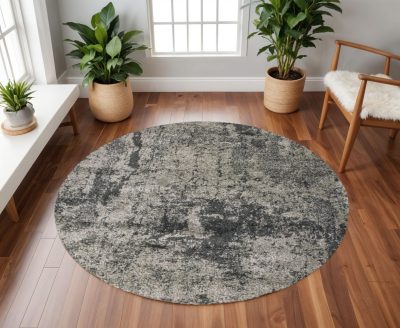 8′ Grey Abstract Round Rug