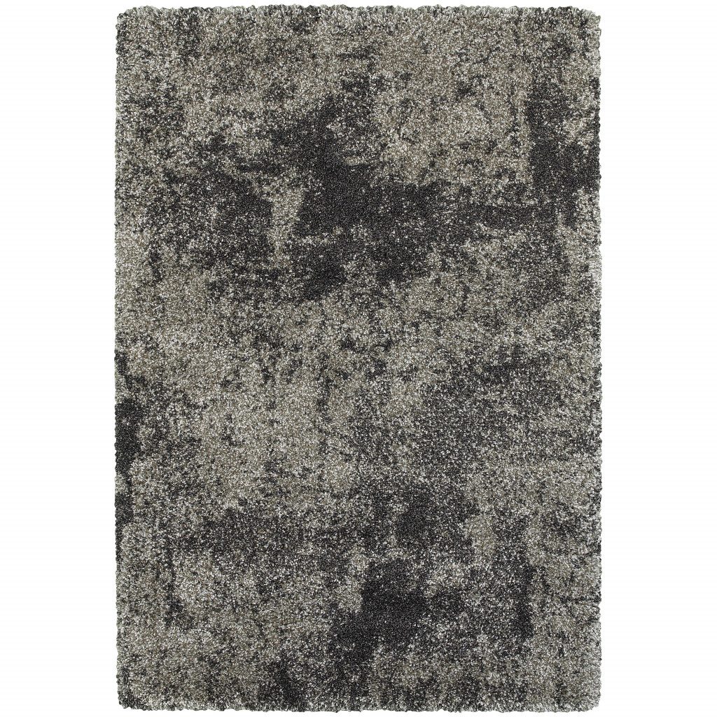 8′ X 11′ Charcoal Silver Grey Abstract Shag Area Rug