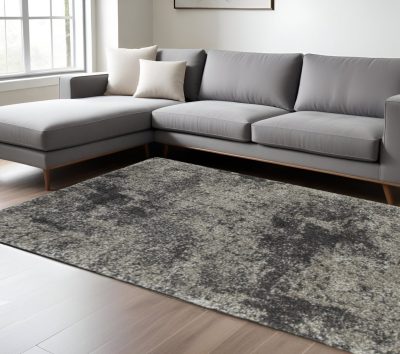 10′ X 13′ Charcoal Silver Grey Abstract Shag Area Rug