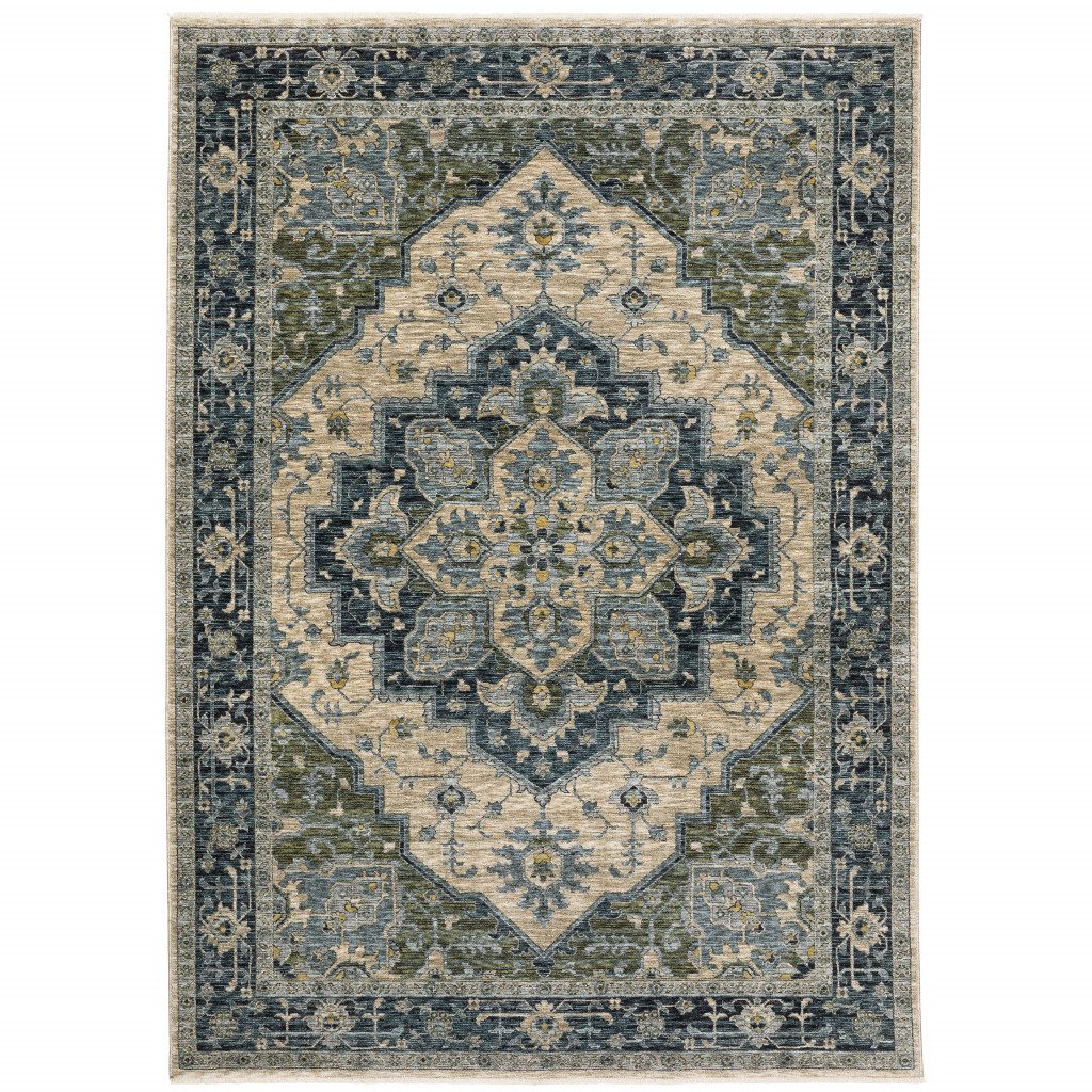 2′ X 3′ Blue Oriental Area Rug With Fringe