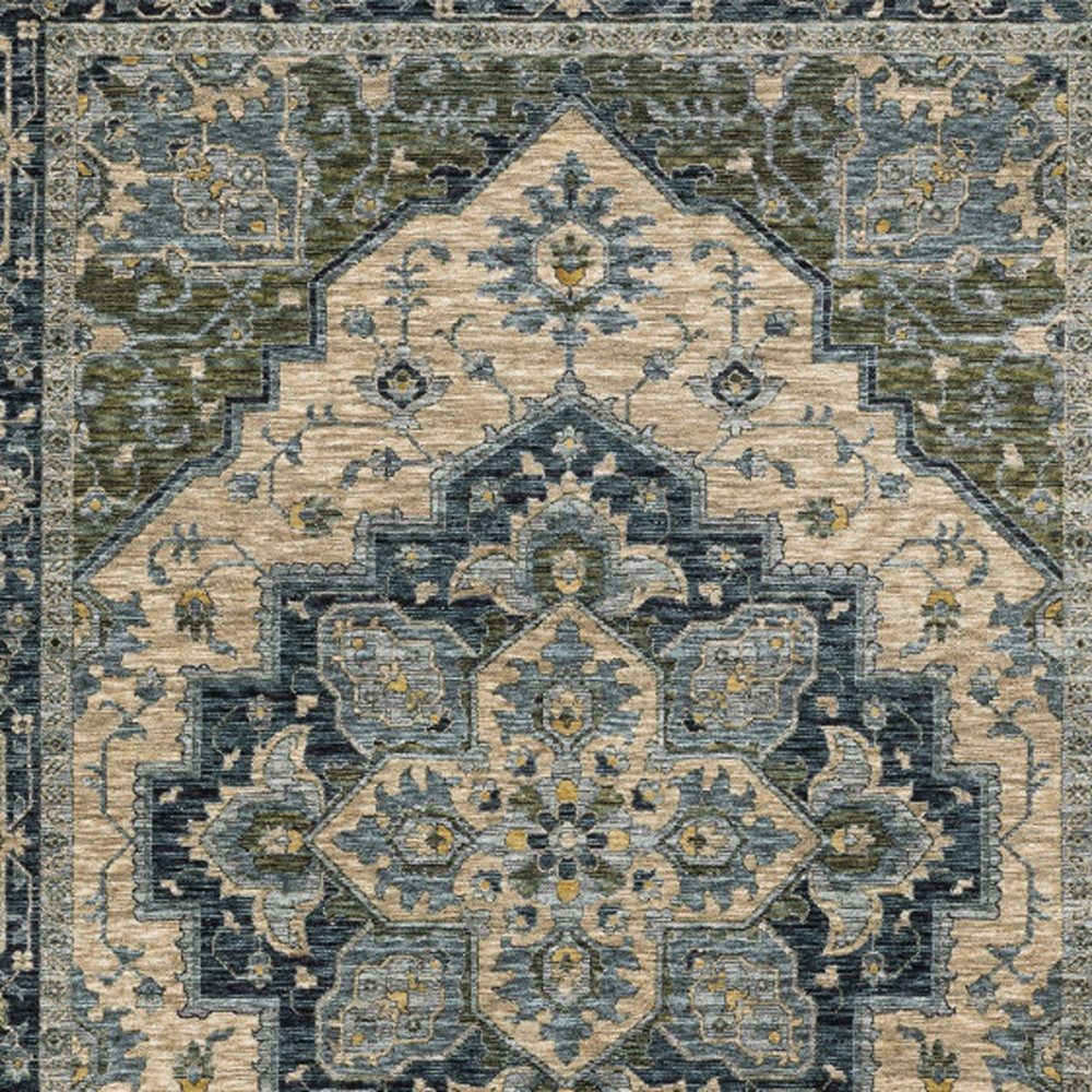 2′ X 3′ Blue Oriental Area Rug With Fringe