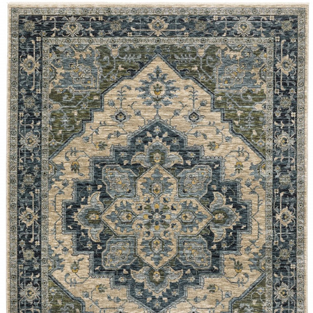 2′ X 3′ Blue Oriental Area Rug With Fringe