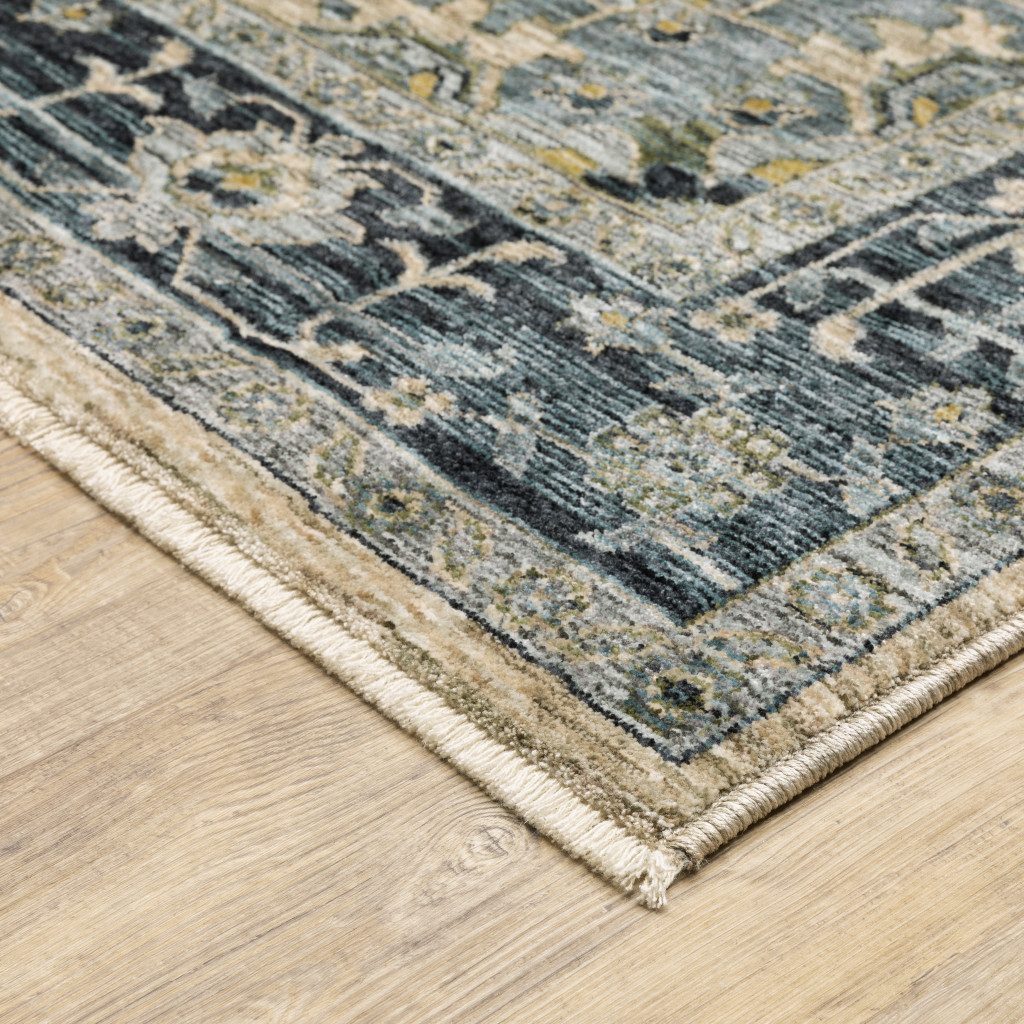 2′ X 3′ Blue Oriental Area Rug With Fringe