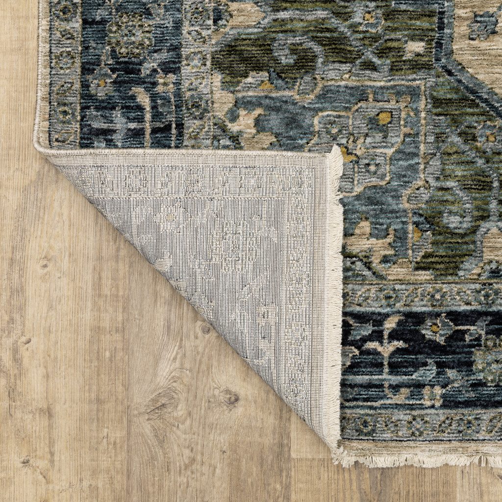 2′ X 3′ Blue Oriental Area Rug With Fringe