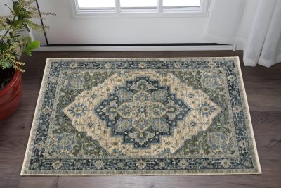 3′ X 5′ Blue Oriental Area Rug With Fringe