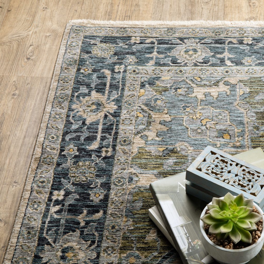 3′ X 5′ Blue Oriental Area Rug With Fringe