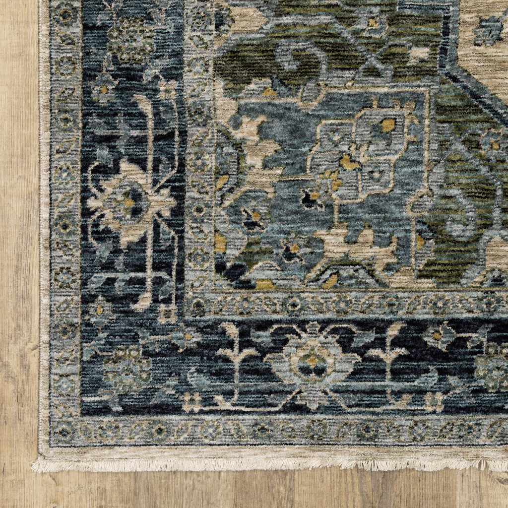 3′ X 5′ Blue Oriental Area Rug With Fringe