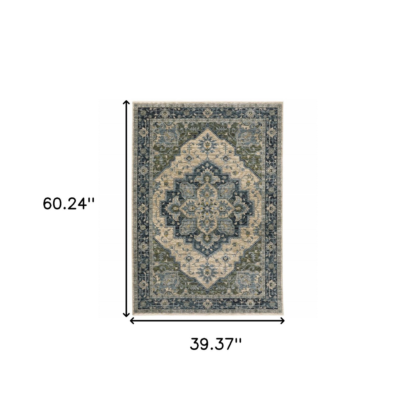 3′ X 5′ Blue Oriental Area Rug With Fringe