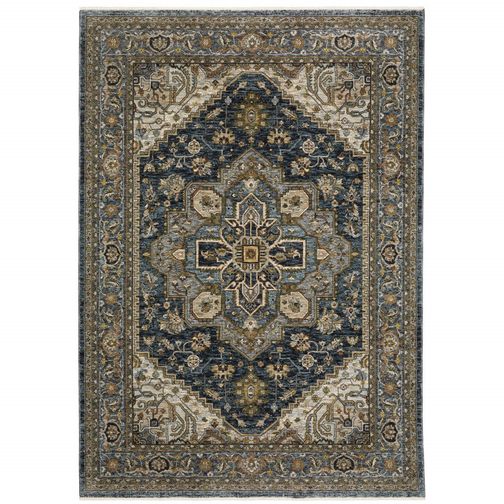 2′ X 3′ Blue Oriental Area Rug With Fringe II