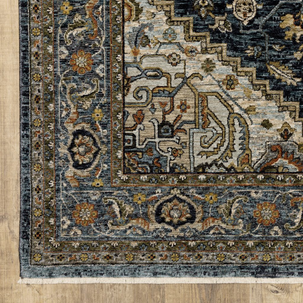 2′ X 3′ Blue Oriental Area Rug With Fringe II