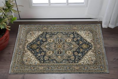 3′ X 5′ Blue and Green Oriental Fringe Area Rug