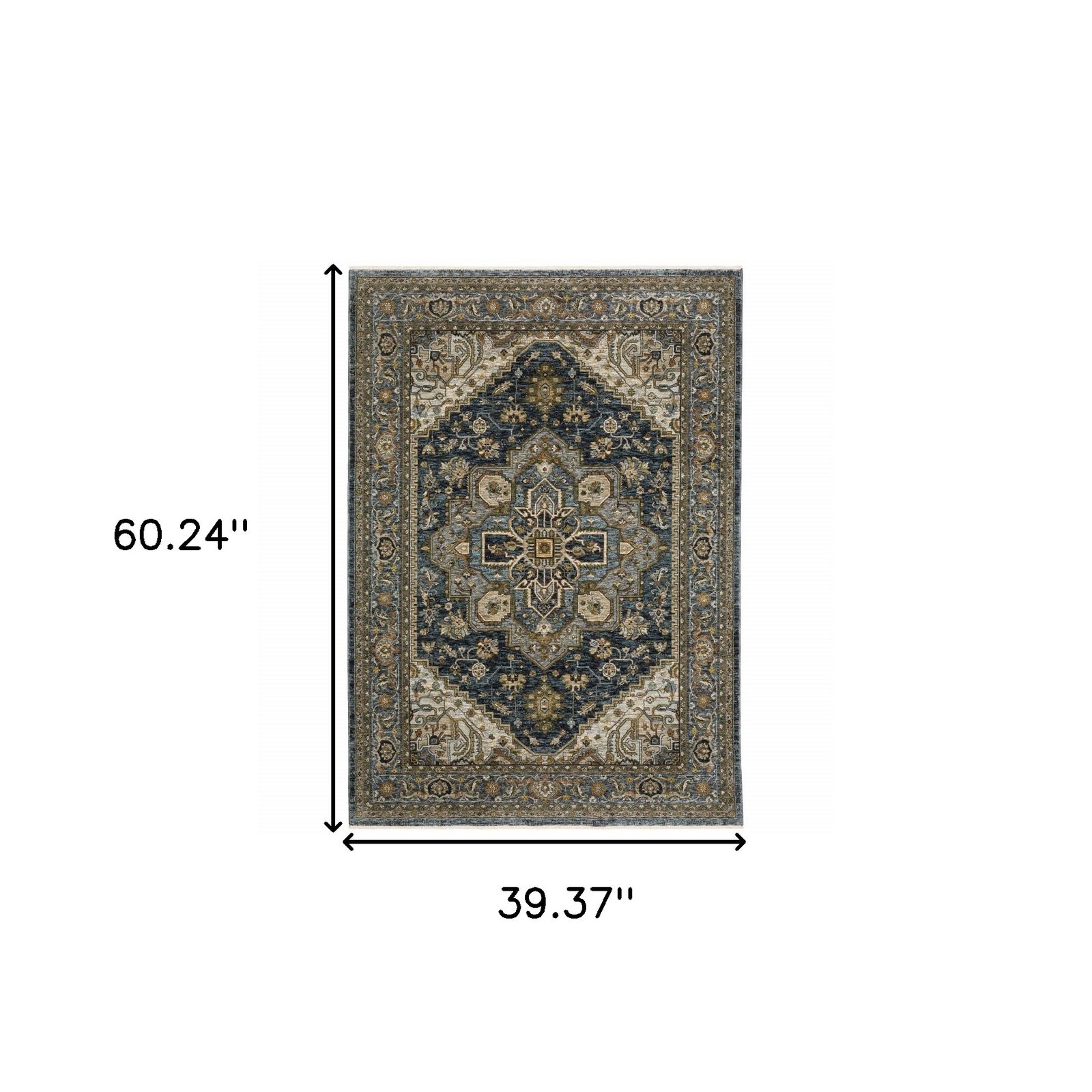 3′ X 5′ Blue and Green Oriental Fringe Area Rug