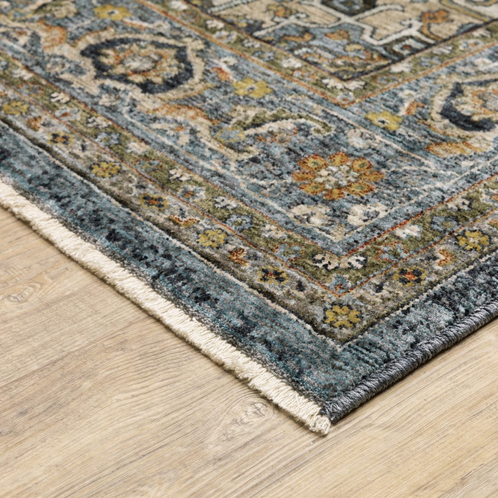 5′ X 8′ Blue And Green Oriental Fringe Area Rug