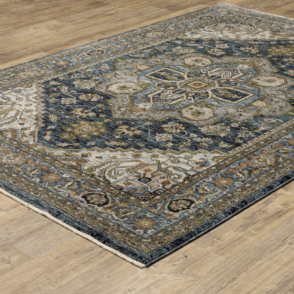 5′ X 8′ Blue And Green Oriental Fringe Area Rug