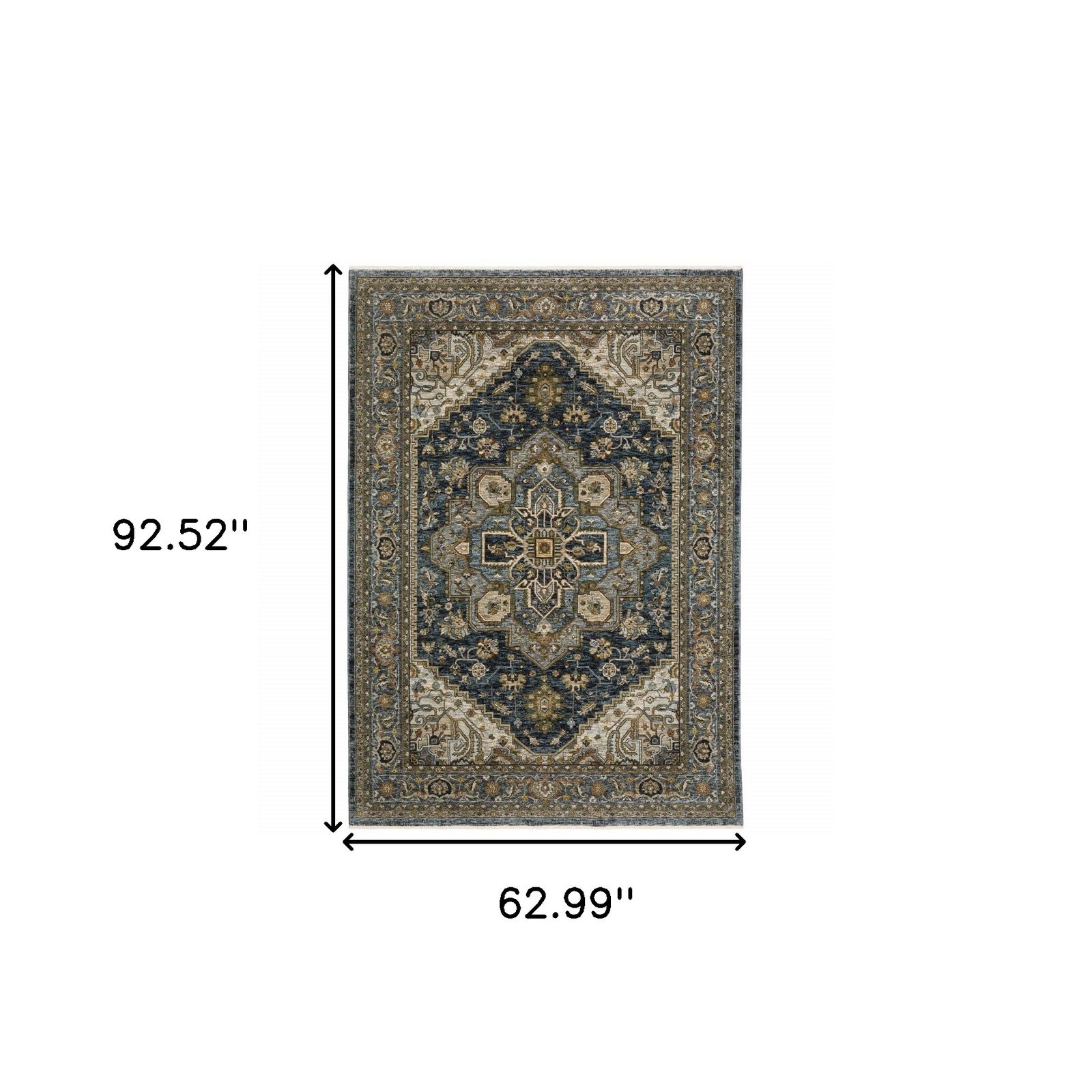 5′ X 8′ Blue And Green Oriental Fringe Area Rug