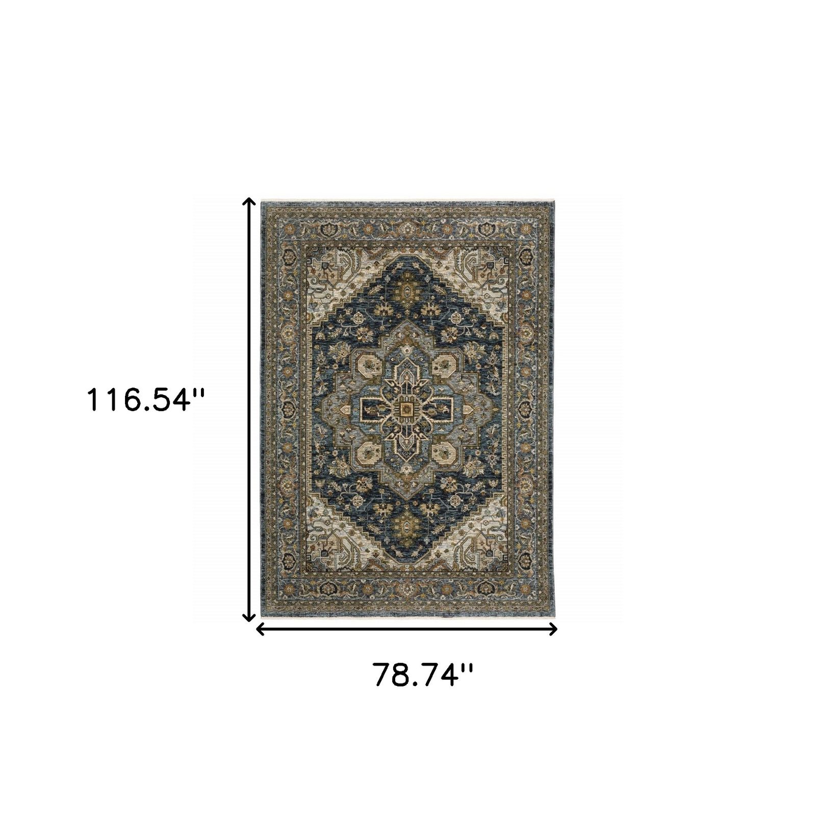 7′ X 10′ Blue And Midnight Oriental Fringe Area Rug
