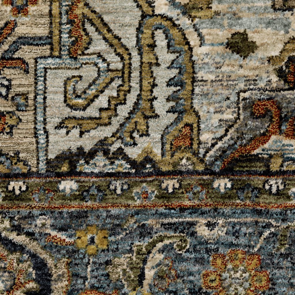 8′ X 11′ Blue And Midnight Oriental Fringe Area Rug
