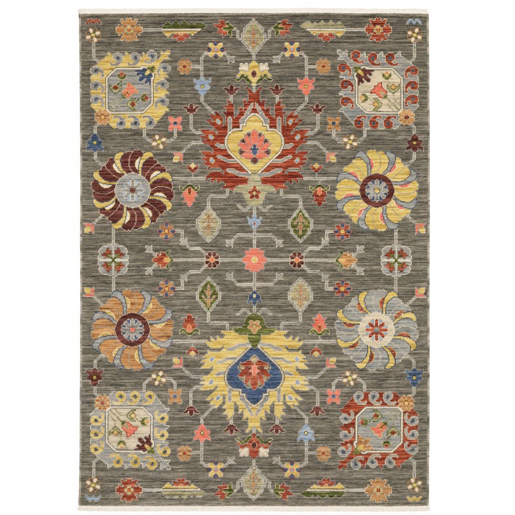 2′ X 3′ Grey Oriental Area Rug With Fringe