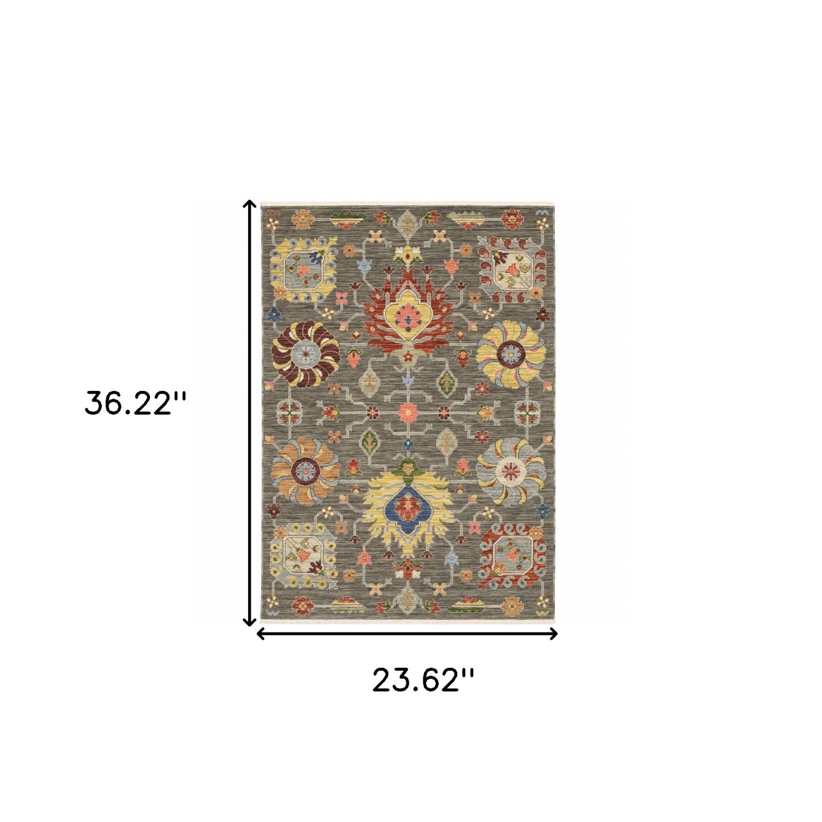 2′ X 3′ Grey Oriental Area Rug With Fringe
