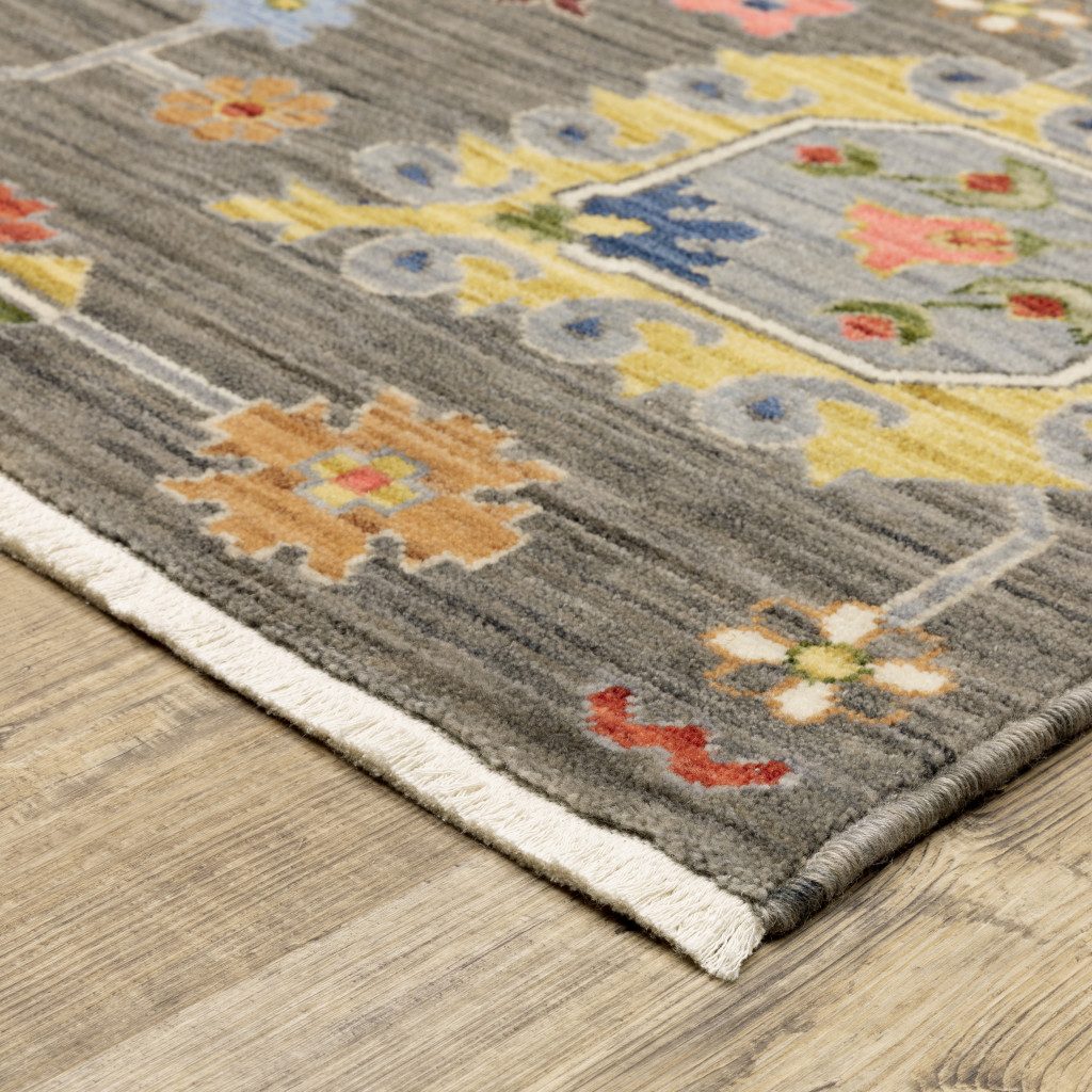 2′ X 3′ Grey Oriental Area Rug With Fringe
