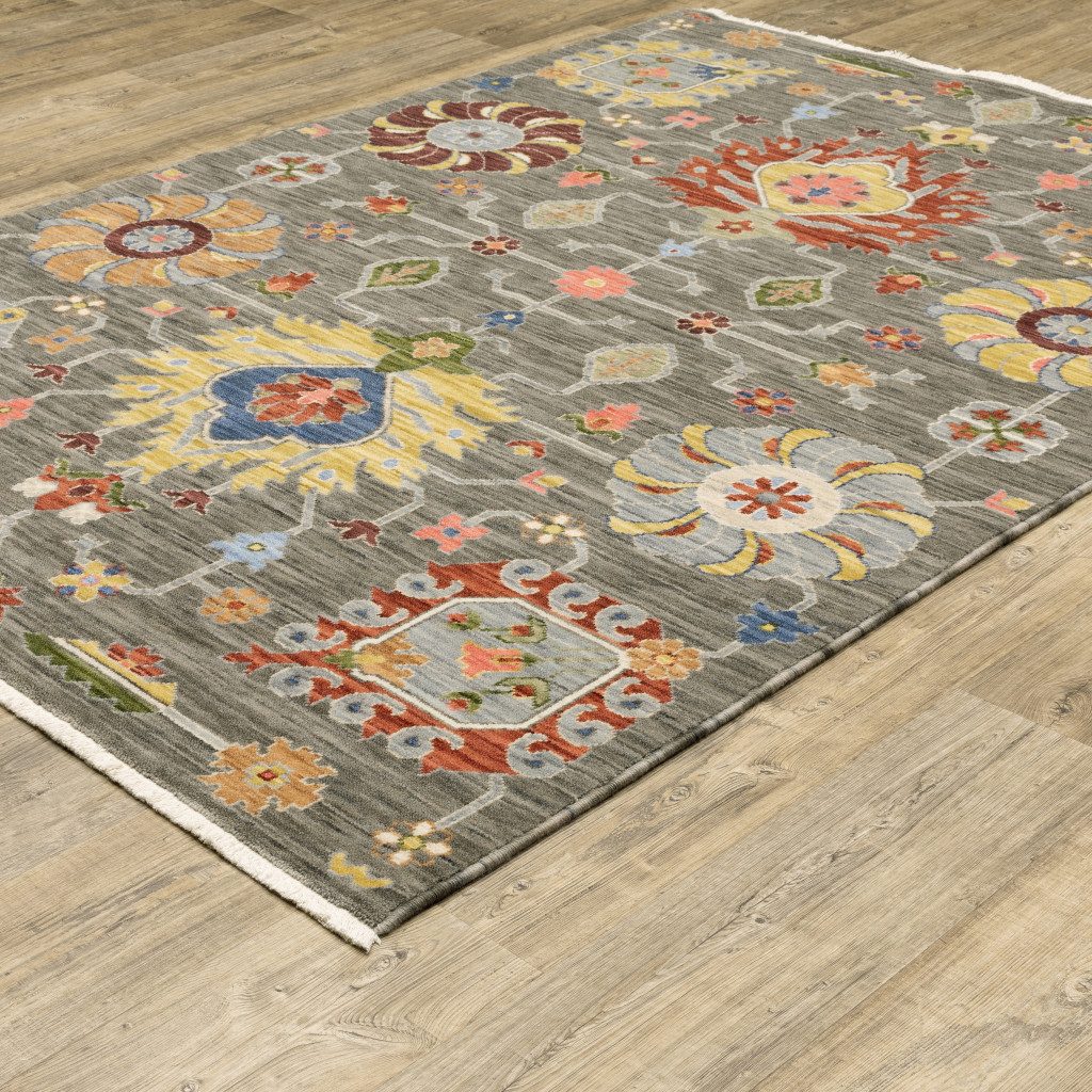 2′ X 3′ Grey Oriental Area Rug With Fringe