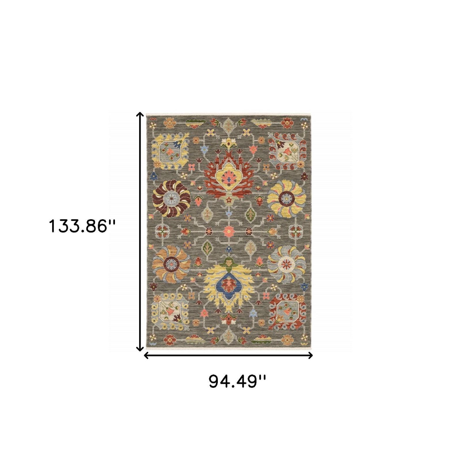 8′ X 11′ Oriental Power Loom Area Rug With Fringe