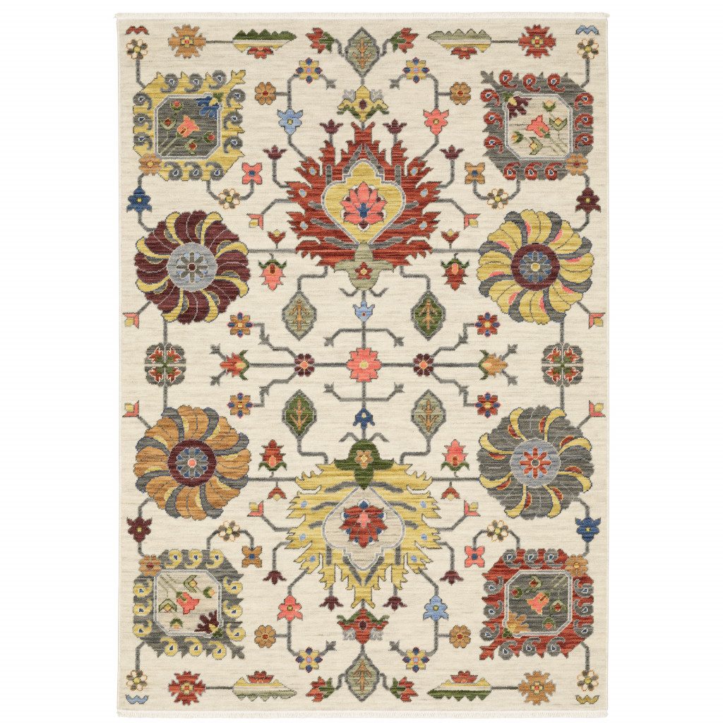 2′ X 3′ Ivory Oriental Area Rug With Fringe