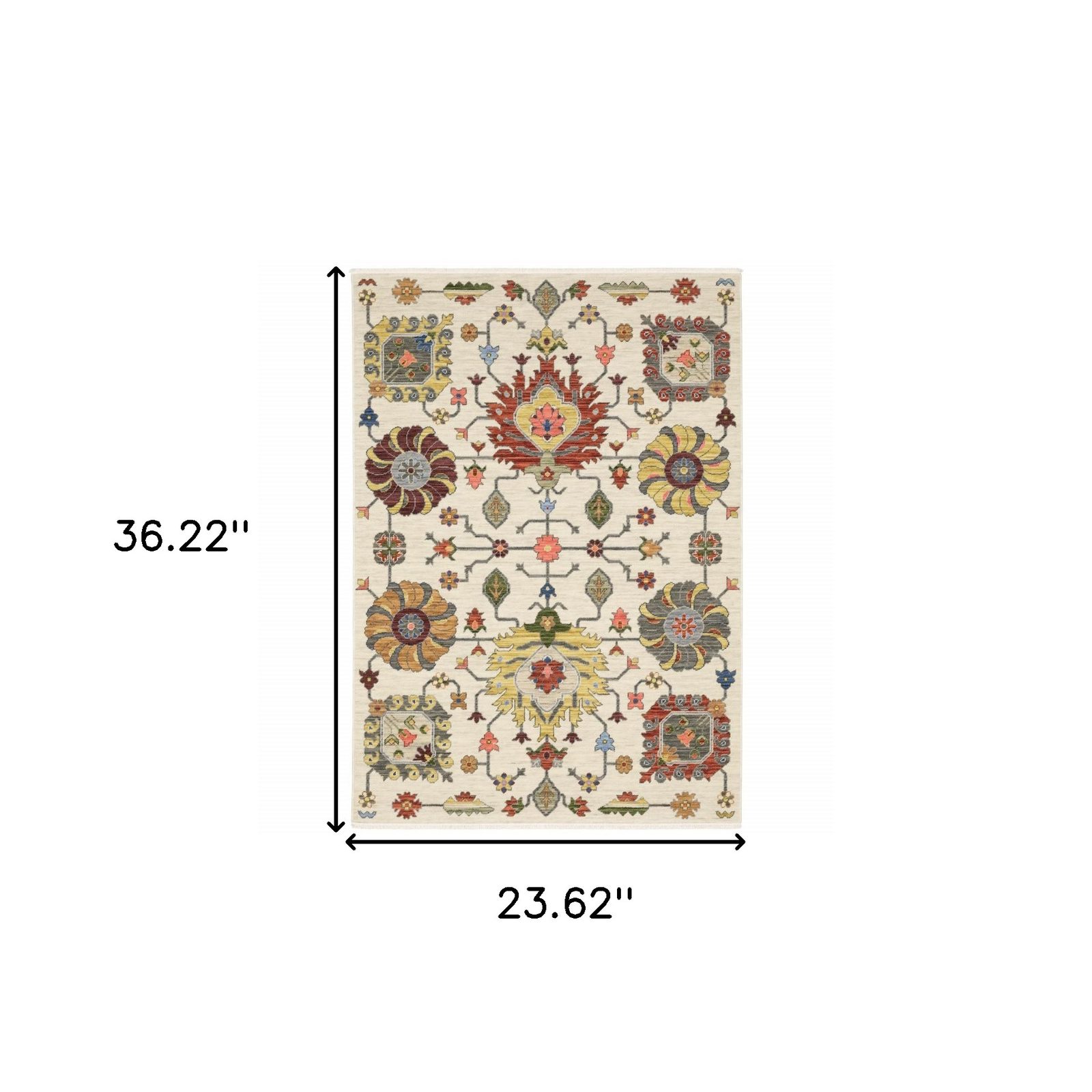 2′ X 3′ Ivory Oriental Area Rug With Fringe
