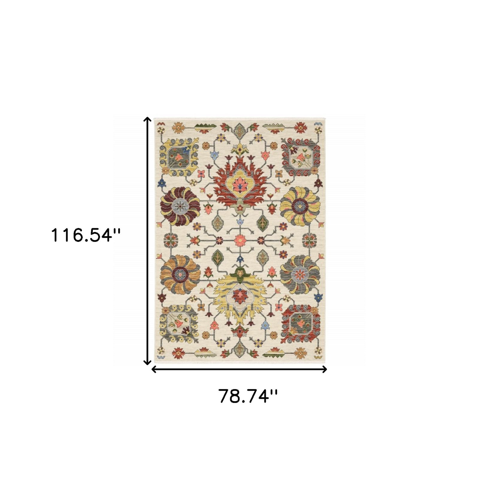 6′ X 9′ Ivory Oriental Area Rug With Fringe